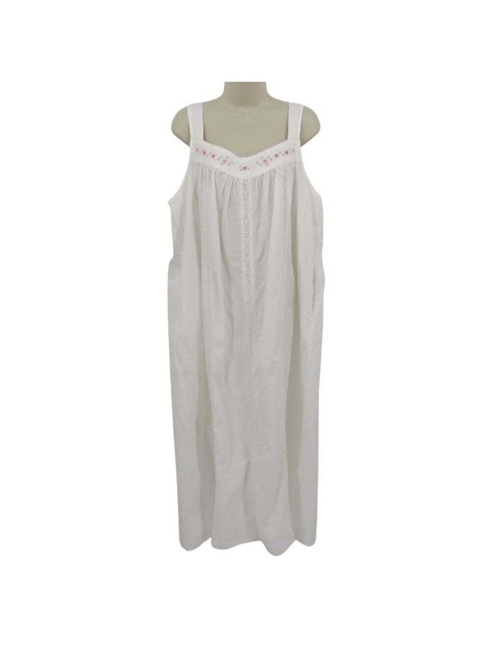 The 1 For U Women XXXL 3XL White Pink Embroidered Flowers Nightgown Grannycore
